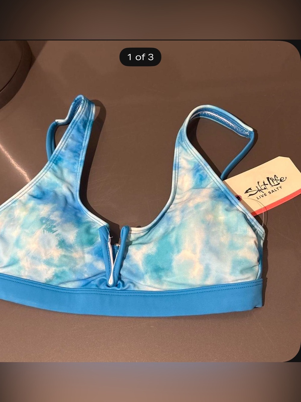 Salt Life Blue Tie-Dye Scoop Front Swim Top